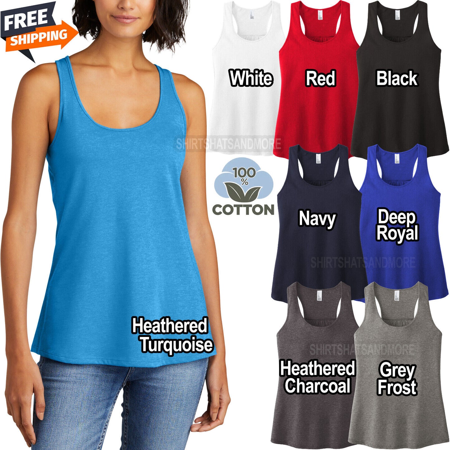 Womens 100% Soft Ringspun Cotton Racerback Tank Top Ladies Sleeveless Tee XS-4XL