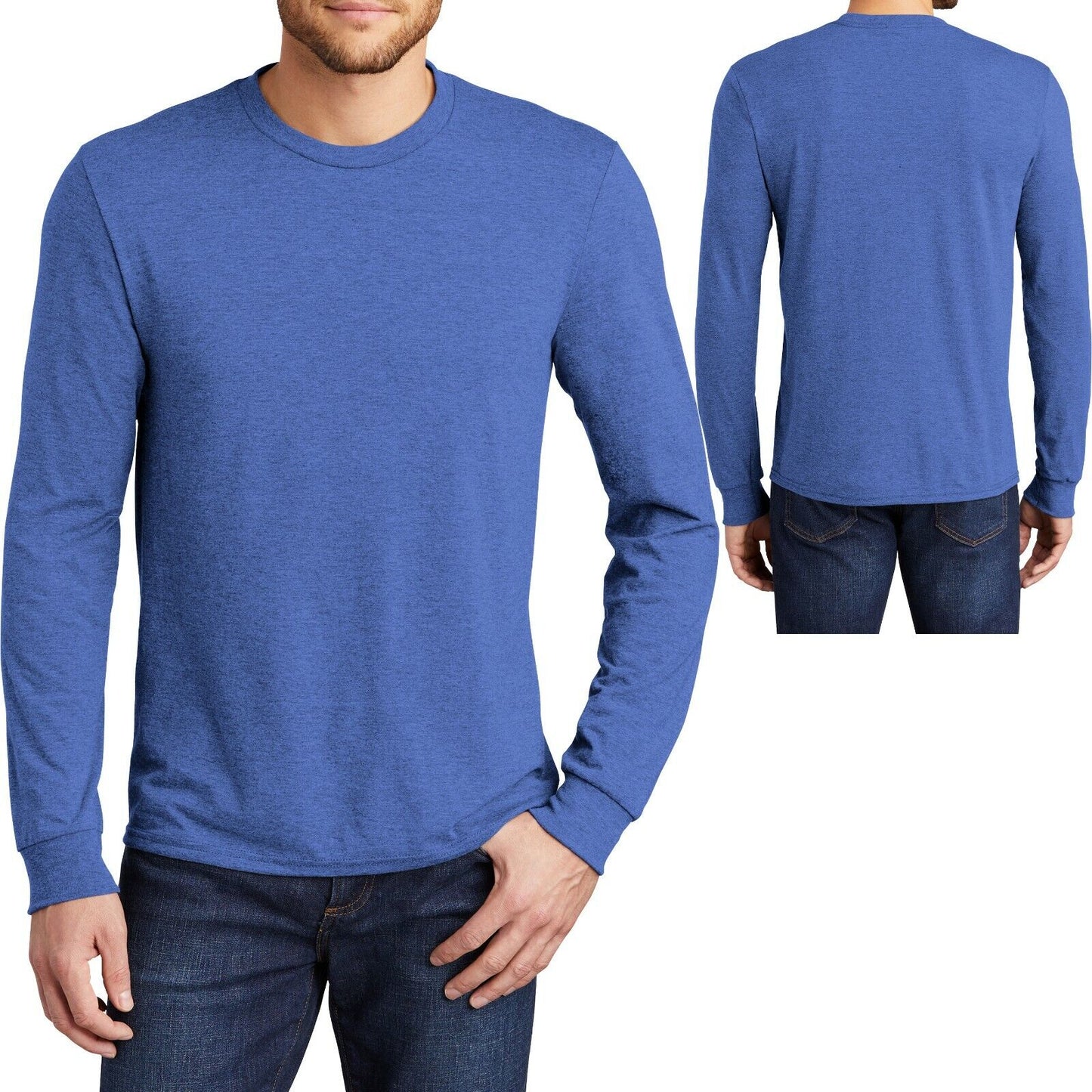 Mens Long Sleeve Tri Blend T-Shirt Premium Crew Neck Tee S, M, L, XL 2XL 3XL 4XL