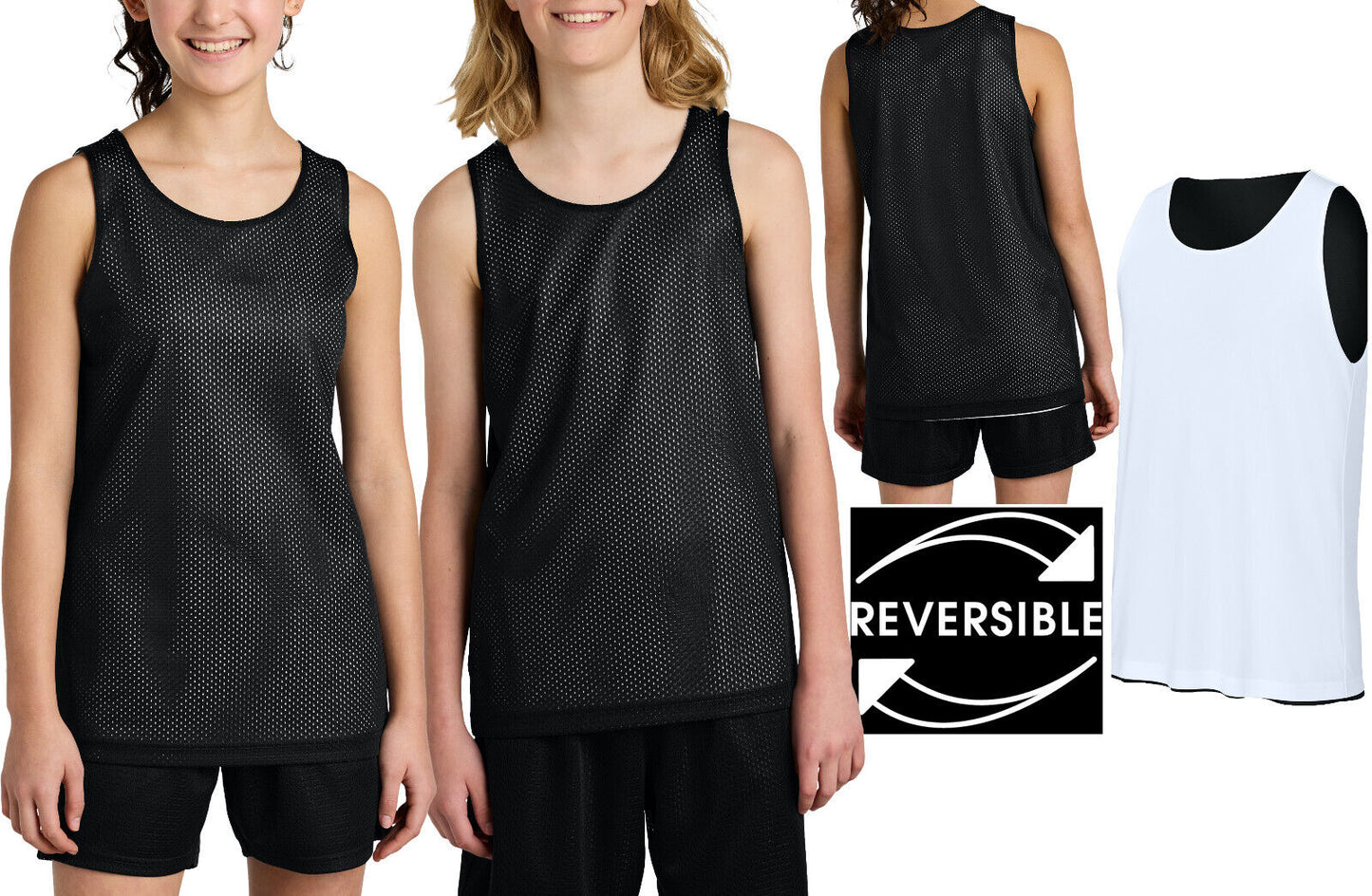 Youth Mesh Reversible Tank Top Boys Kids Child Basketball Sleeveless Tee XS-XL