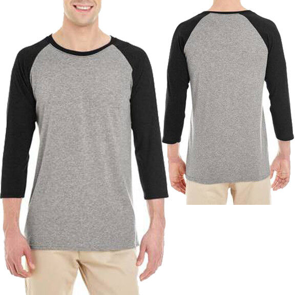 Mens Tri Blend T-Shirt 3/4 Sleeve Raglan Baseball Tee S, M, L, XL, 2XL, 3XL NEW