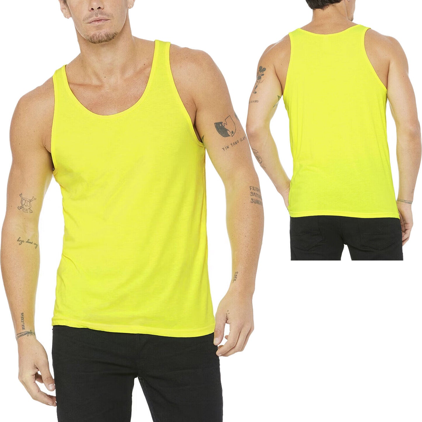 Mens NEON Soft Ringspun Cotton Blend Jersey Tank Top Sleeveless Tee XS-2XL NEW!