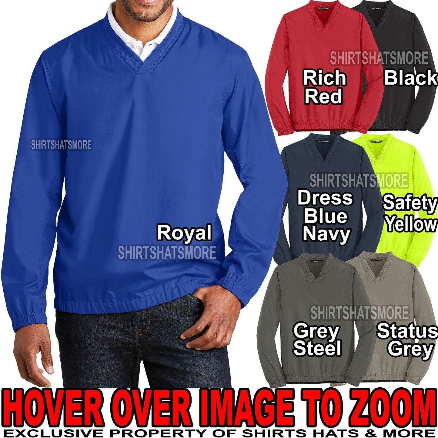 Mens Pullover Wind Shirt Jacket Sports Golf Water Resist XS-XL, 2XL, 3XL, 4X