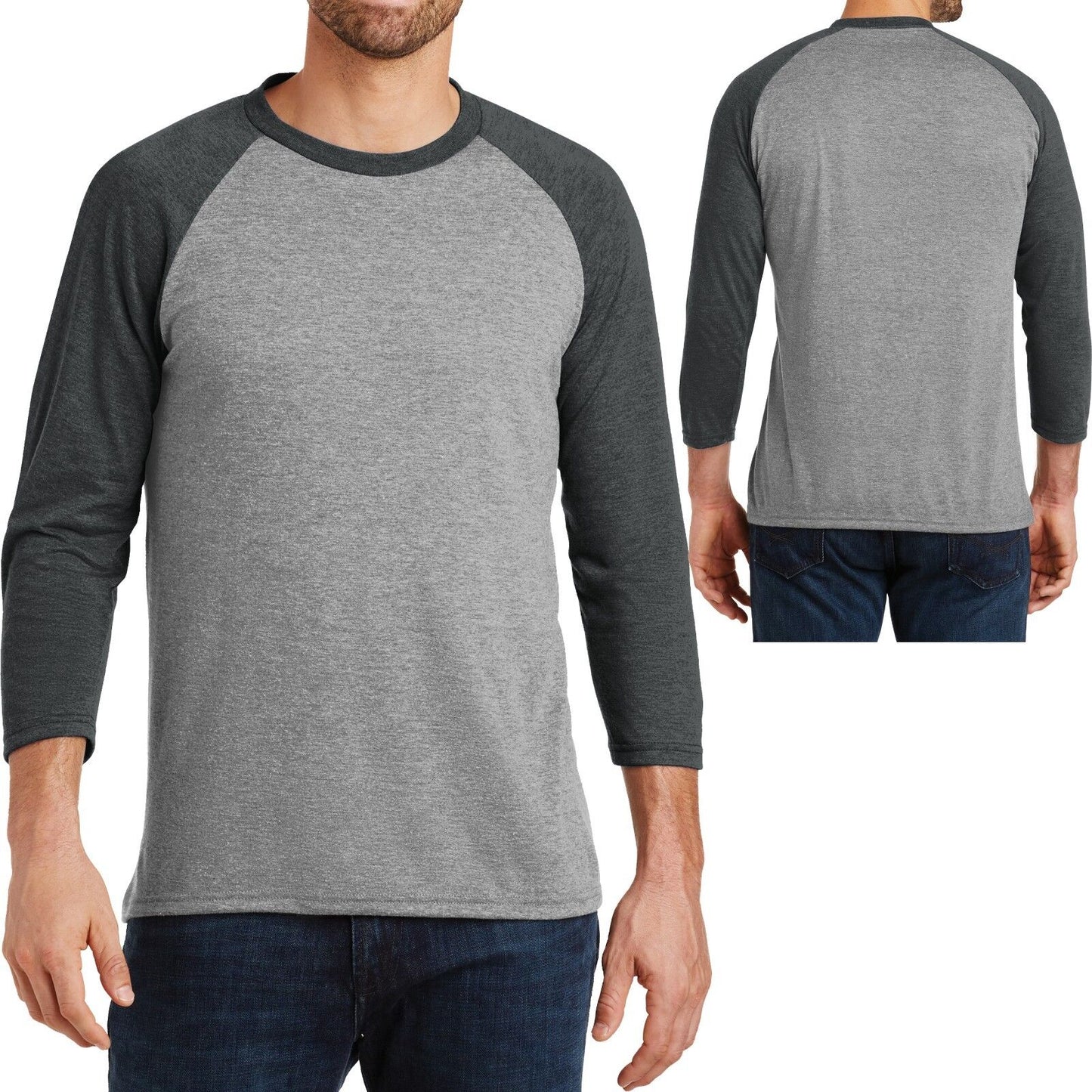 Mens Tri Blend T Shirt 3/4 Sleeve Raglan Baseball Tee S, M, L, XL, 2XL, 3XL, 4XL