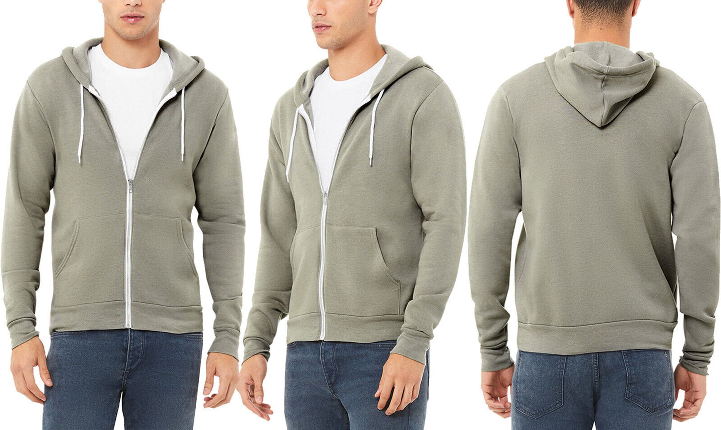 Mens Heather Sponge Fleece Full Zip Hoodie Soft Blended Hooded Sweater XS-3XL