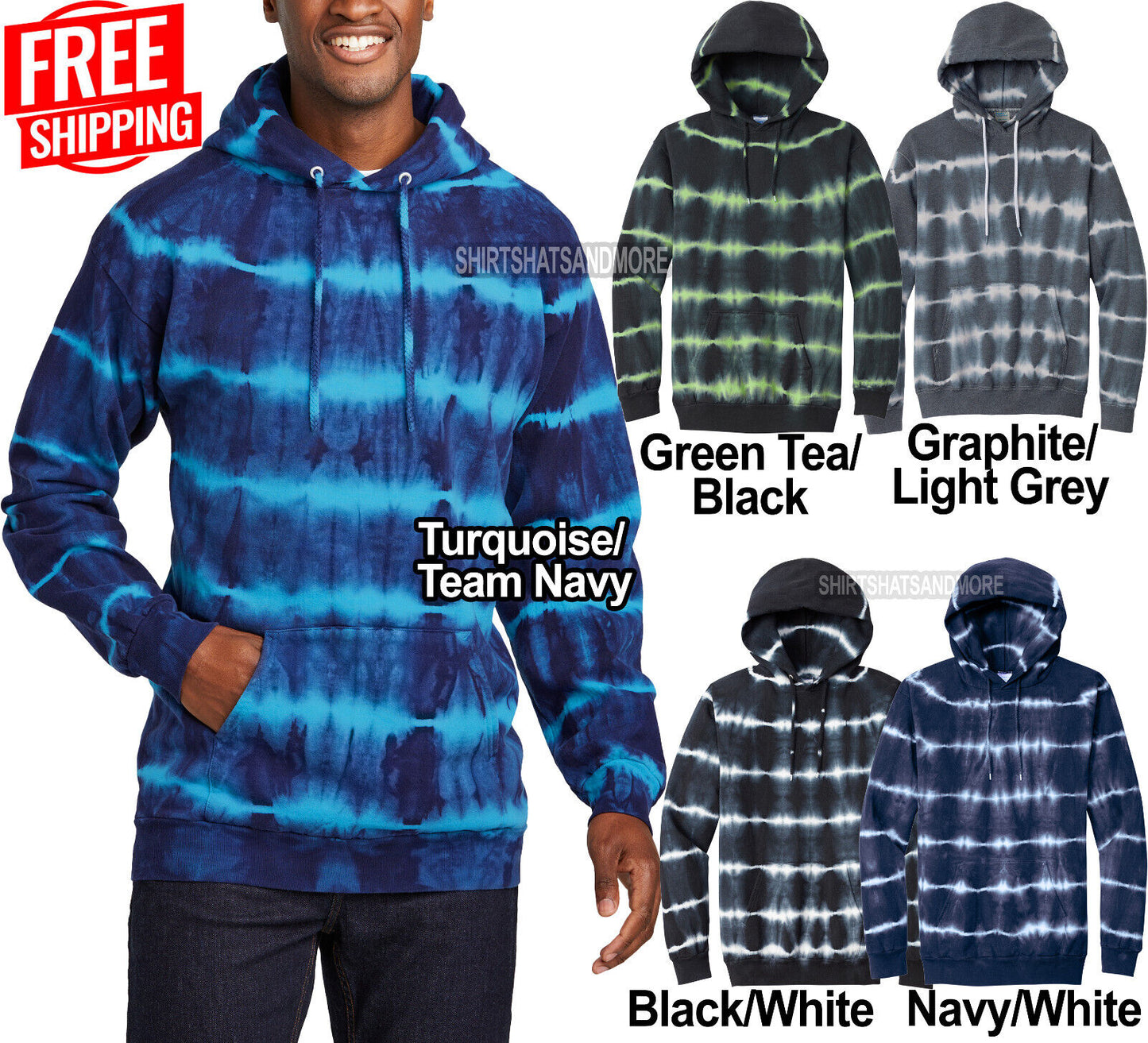 Mens Allover Striped Inky Hue Tie Dye Fleece Hoodie Tye Die Hoody S-4XL NEW!