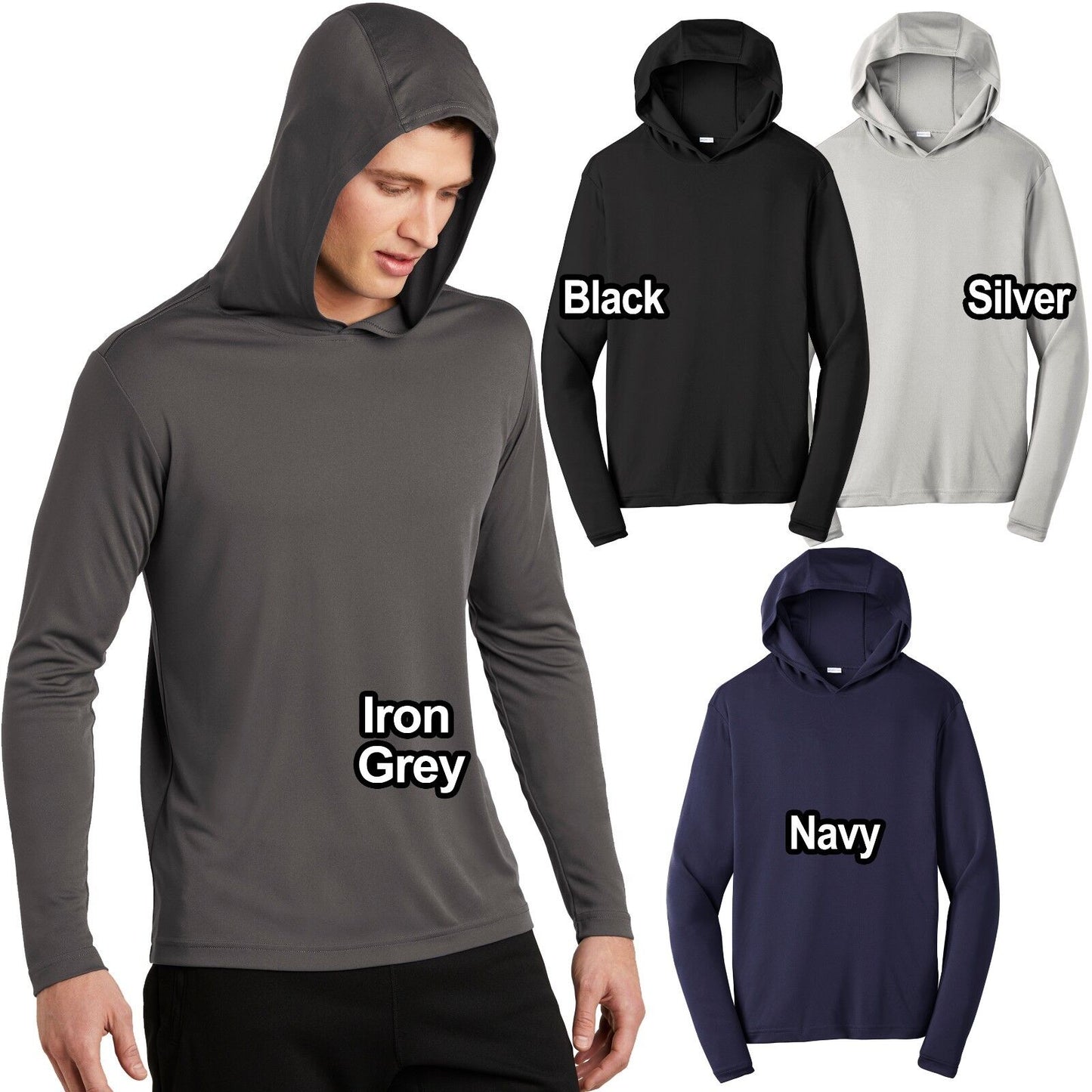 Mens Long Sleeve Hoodie T-Shirt Lightweight Moisture Wicking Exercise XS-4XL NEW