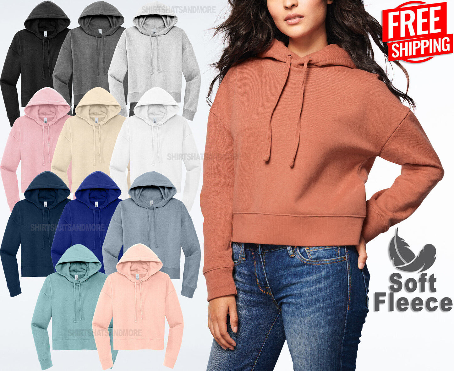 Ladies Plus Size Cropped Fleece Hoodie Women Long Sleeve Hooded Sweatshirt XL-4X