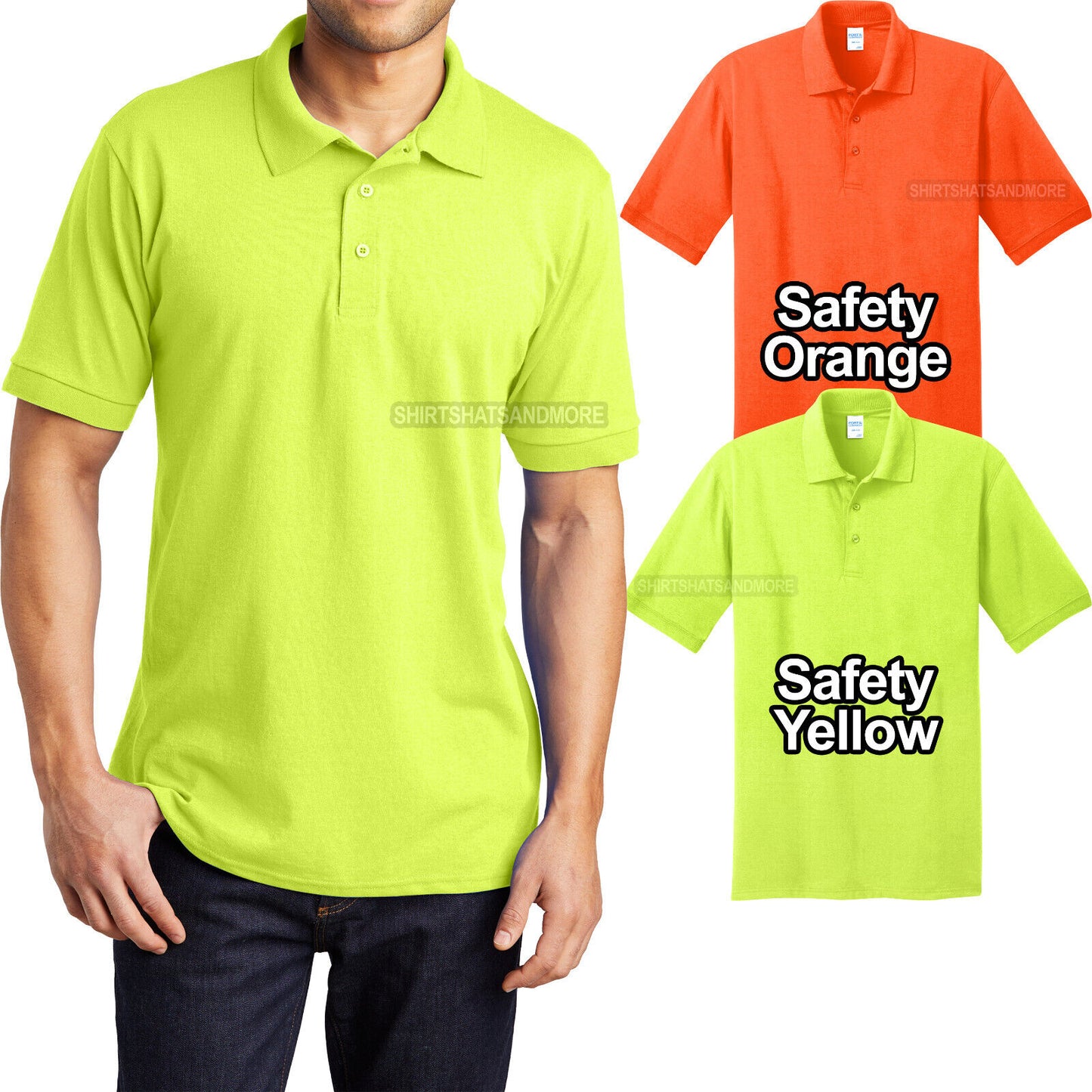 Mens SAFETY COLORS TALL Polo Moisture Wick Jersey Blend LT XLT 2XLT 3XLT 4XLT