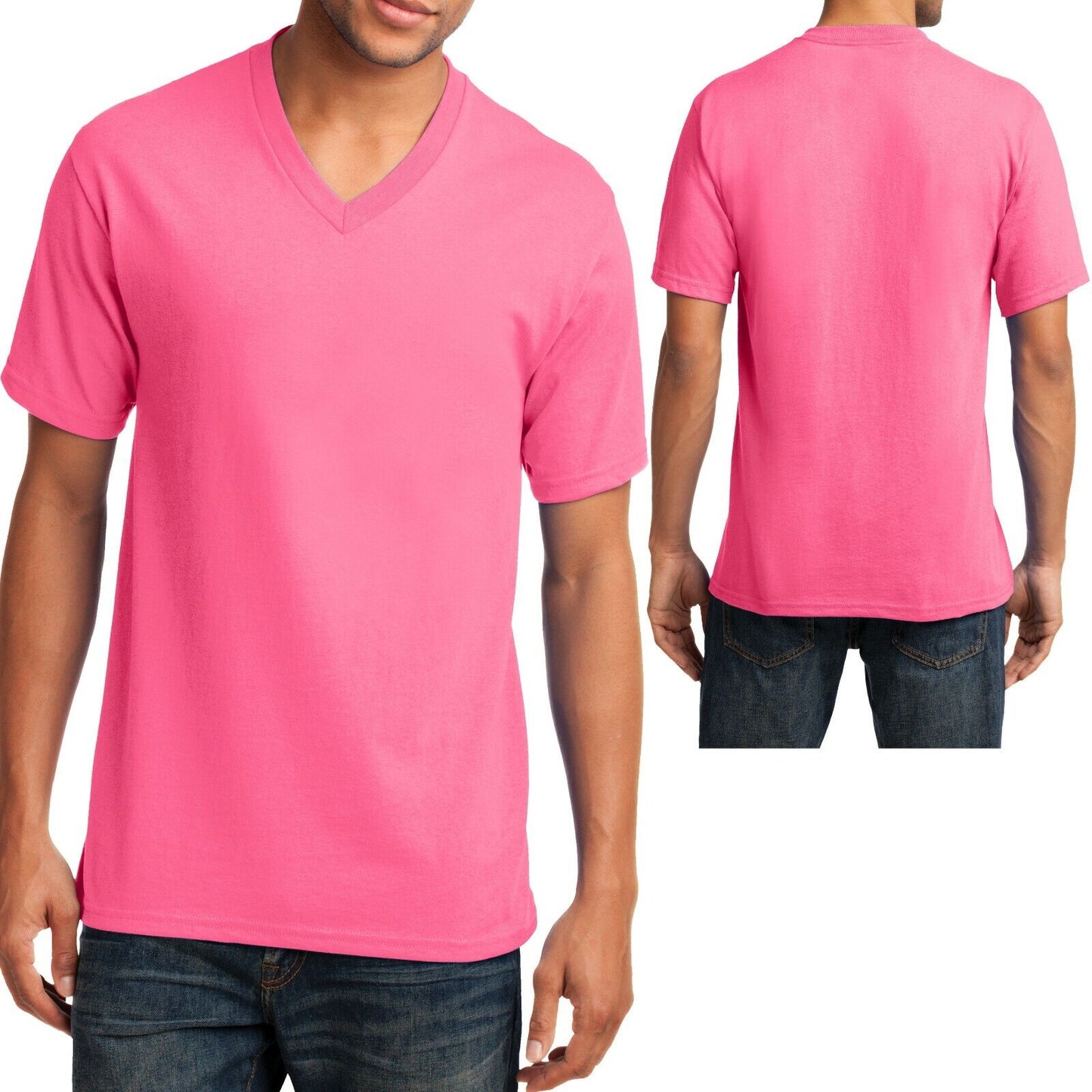 Mens V-Neck T-Shirt Cotton Blend Including NEONS Sizes S M L XL 2XL 3XL 4XL NEW