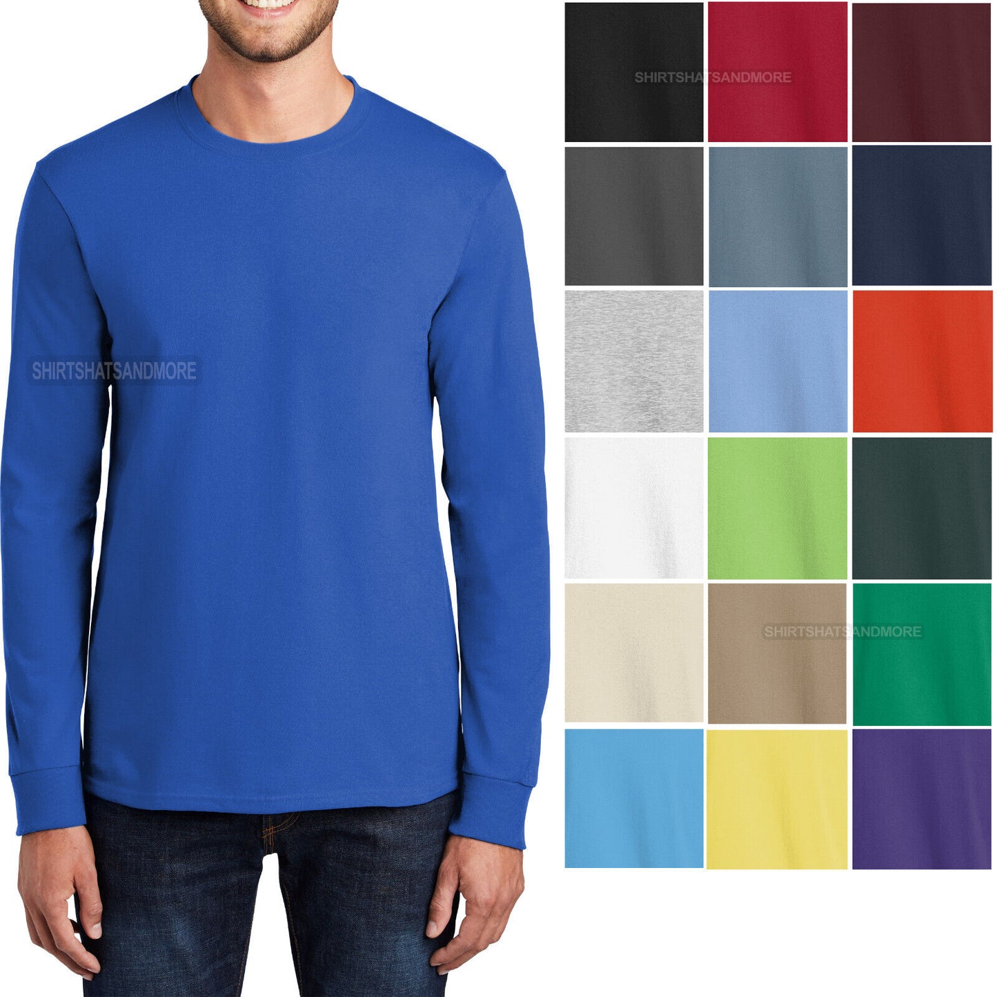 Mens 100% Soft Cotton Big & TALL Long Sleeve T-Shirt Crewneck Tee LT-4XLT NEW!