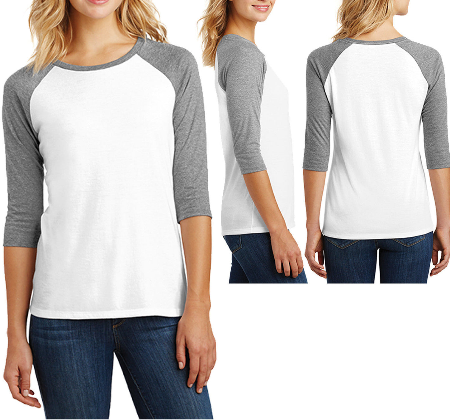 Ladies 3/4 Sleeve T-Shirt Raglan Tri Blend Tee Womens XS-XL 2XL, 3XL, 4XL NEW