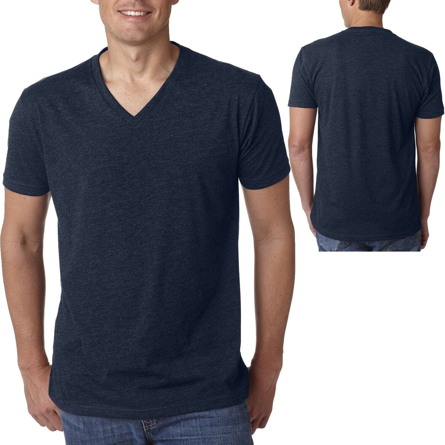 Mens Soft Preshrunk Blended V-Neck Jersey Tee Slightly Heathered CVC T-Shirt NEW
