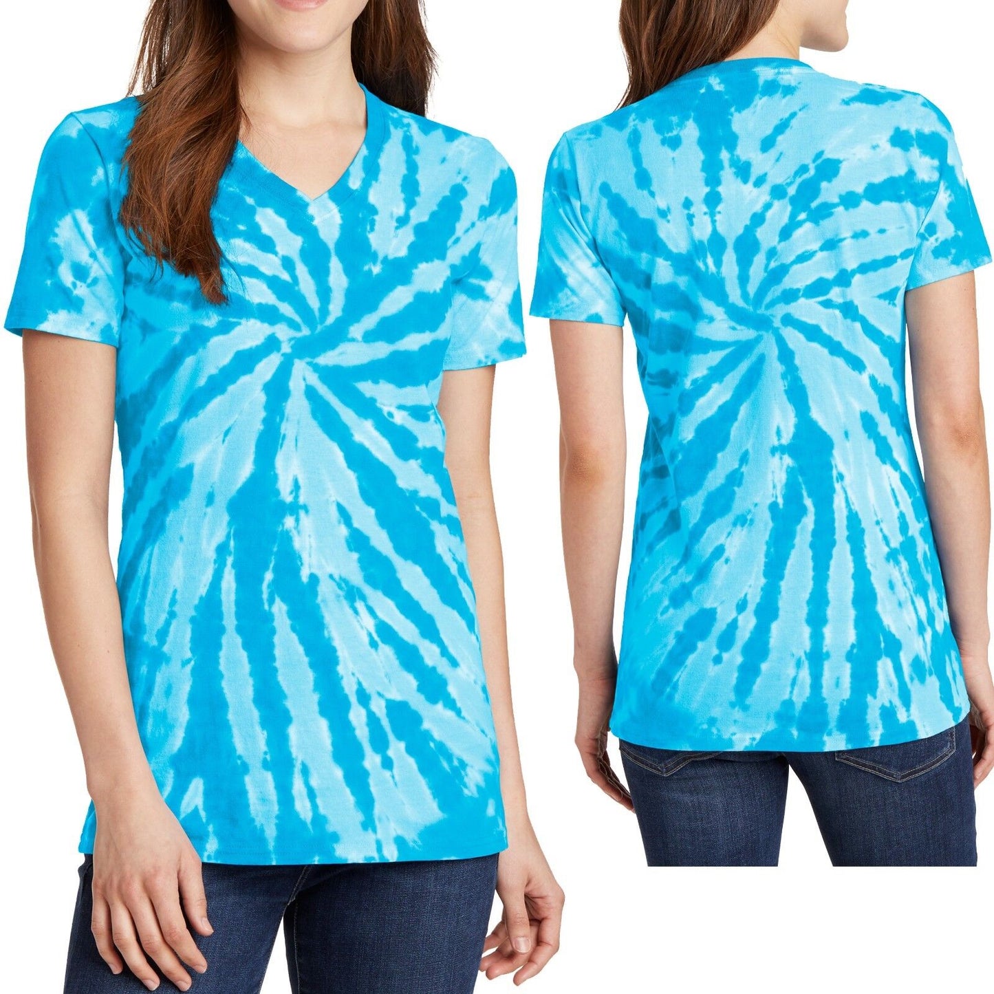 Ladies Plus Size Tie Dye T-Shirt V-NECK Cotton Tye Die Womens XL, 2XL, 3XL, 4XL