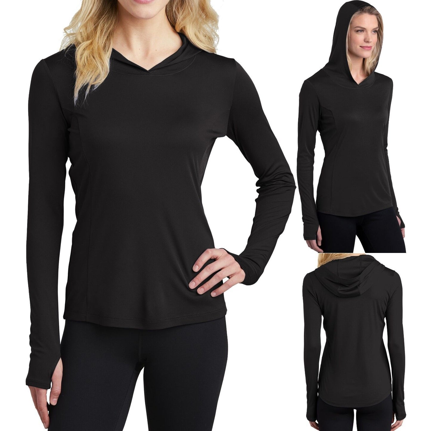 Ladies Lightweight Hoodie Moisture Wicking Long Sleeve T-Shirt Gym Workout XS-4X