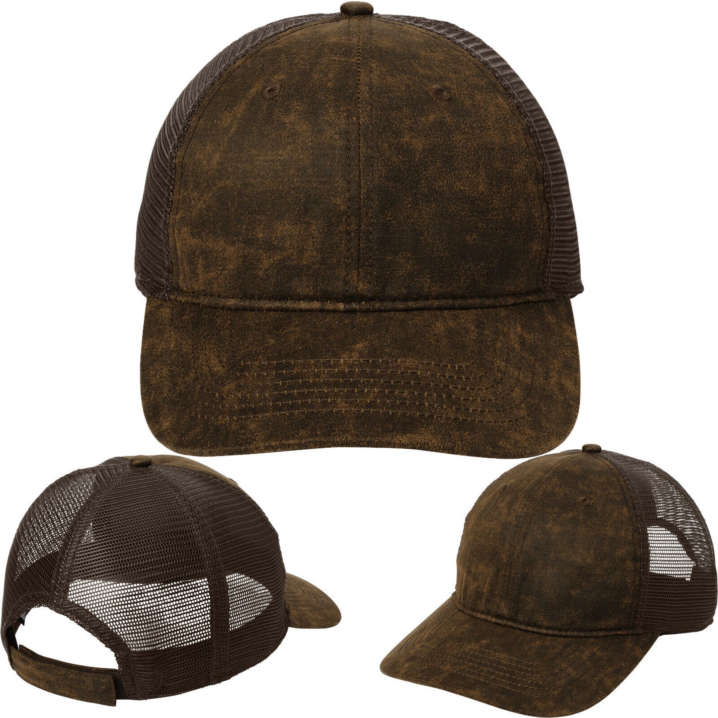 Mens Pigment Untructured Hat Print Oiled Leather Look Mesh Back Cap Low Profile