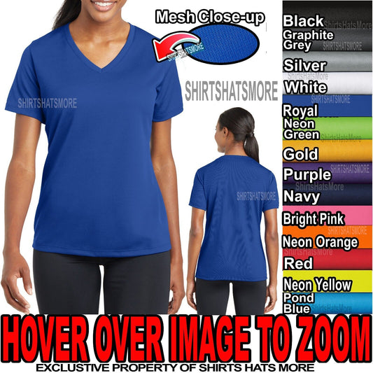 Ladies V-Neck T-Shirt MICRO MESH Moisture Wicking Athletic XS-XL 2XL 3XL 4XL NEW