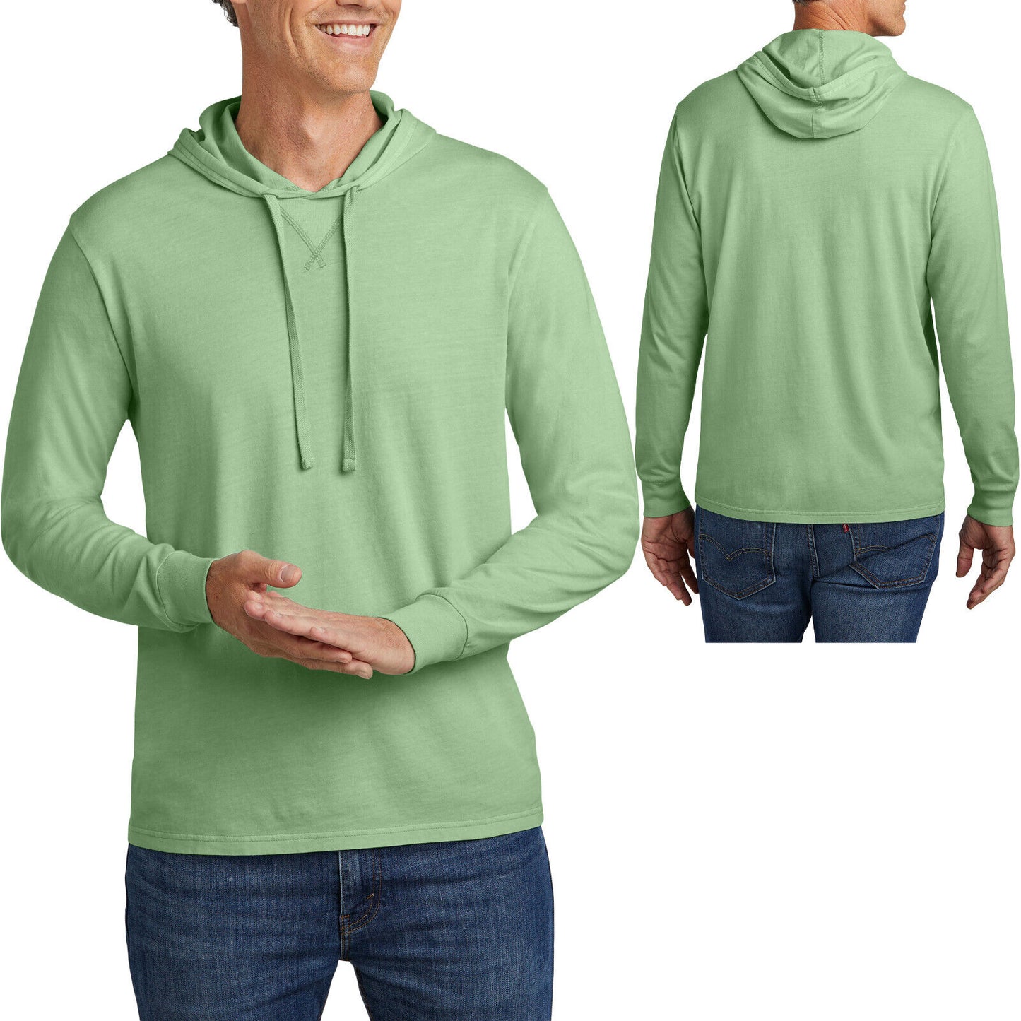 Mens Mineral Dye Long Sleeve Hoodie Tee 100% Ringspun Organic Cotton T-Shirt NEW