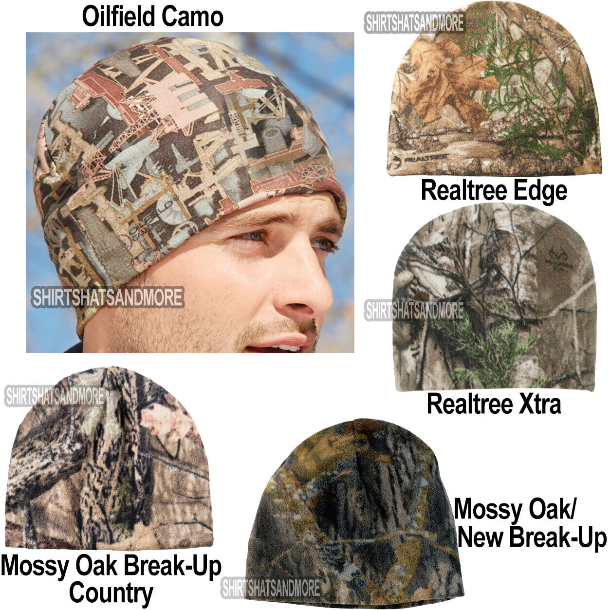 POLAR FLEECE Camo BEANIE Mossy,Realtree Xtra,Edge,Oilfield, Hunting Hat Unisex