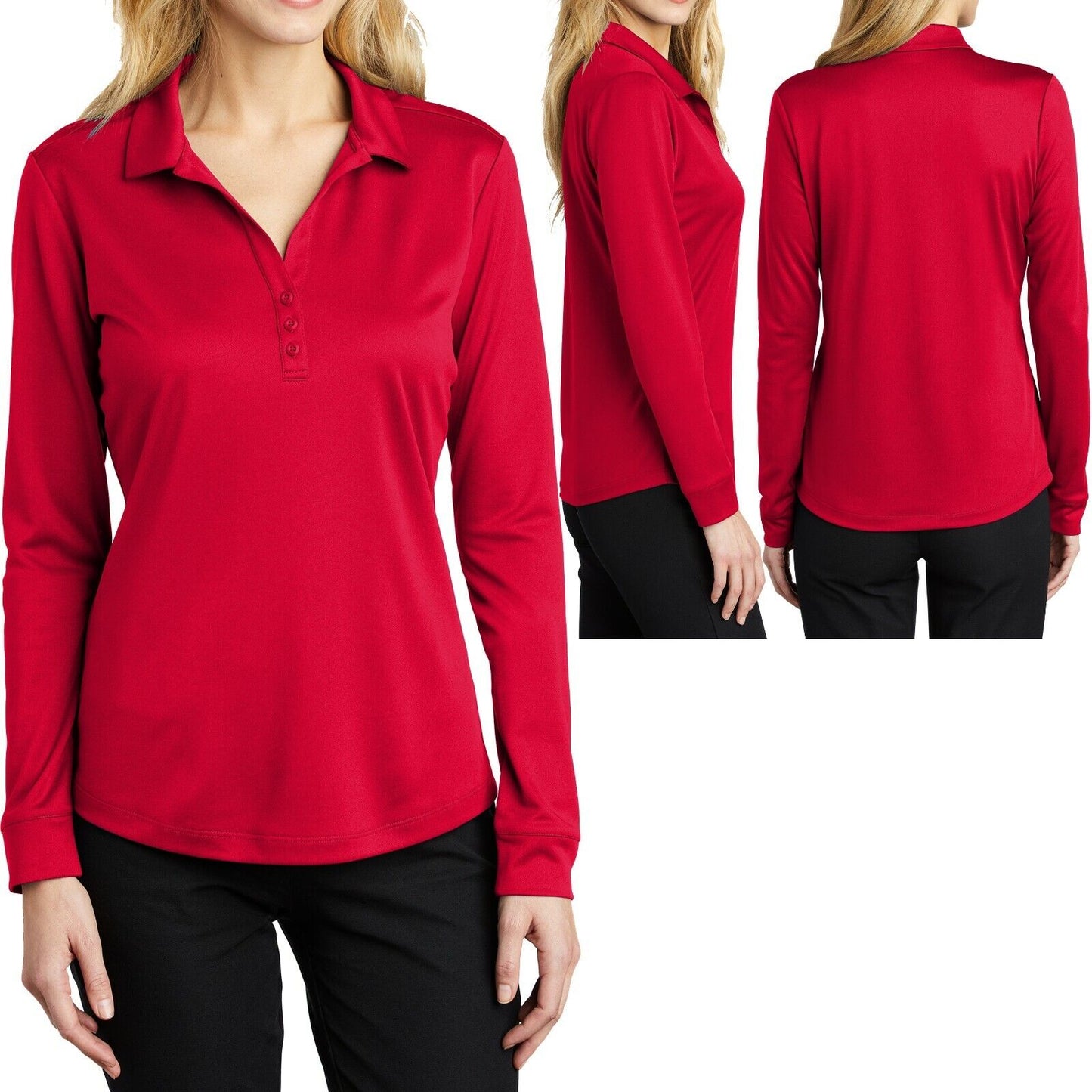 Ladies Plus Size LONG SLEEVE Polo Shirt Moisture Wicking Womens XL 2XL 3XL 4XL