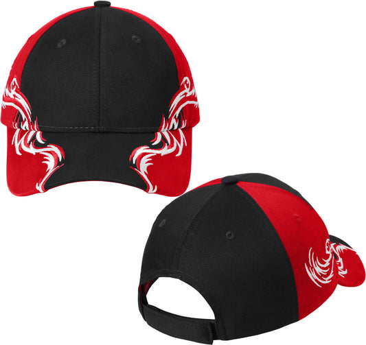Colorblock Racing Cap With Flames Structured Mid Profile 100% Cotton Twill Hat
