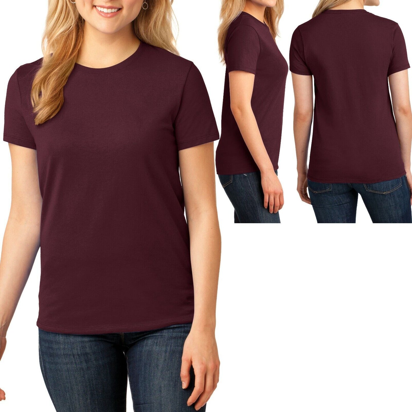 Womens Plain Basic Crew Neck T-Shirt Ladies Feminine Fit Top Plus Size 2X 3X 4X