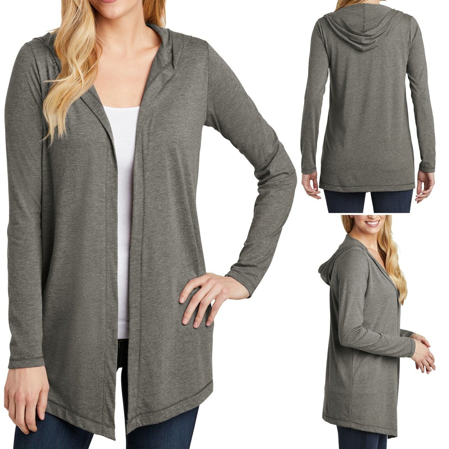 Ladies Plus Size Long Sleeve Hoodie Cardigan TriBlend XL 2XL 3XL 4XL Lightweight