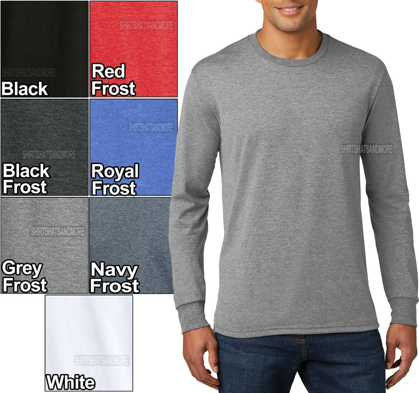 BIG MENS Long Sleeve Tri Blend T-Shirt XL, 2XL, 3XL, 4XL Premium Crew Neck Tee