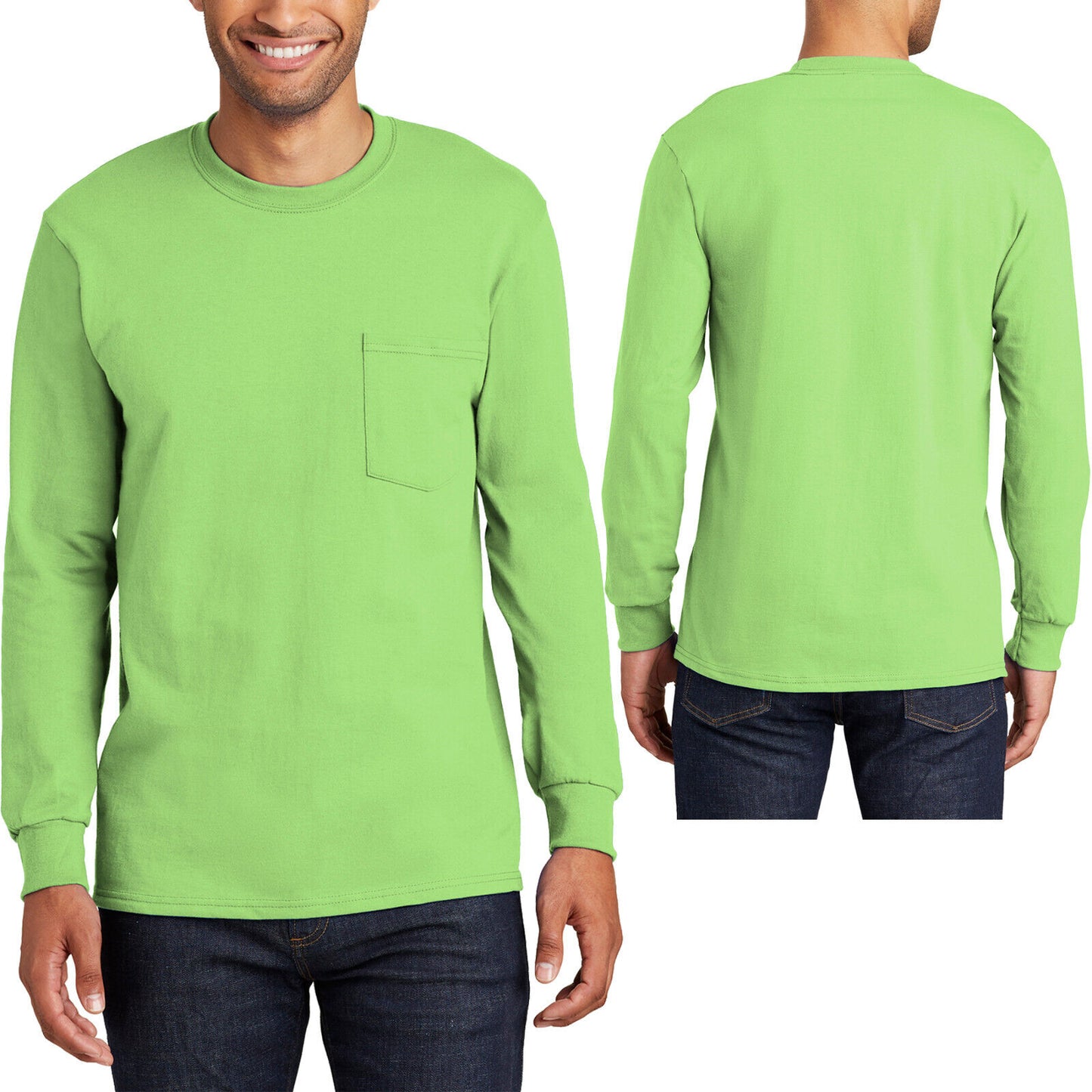 Mens TALL Long Sleeve Pocket T-Shirt 100% Soft Spun Cotton Tee LT-4XLT NEW!