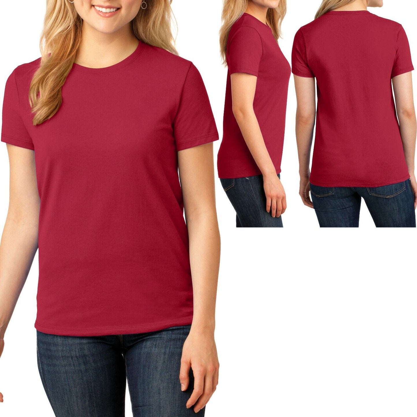 Womens Plain Basic Crew Neck T-Shirt Ladies Feminine Fit Top Plus Size 2X 3X 4X