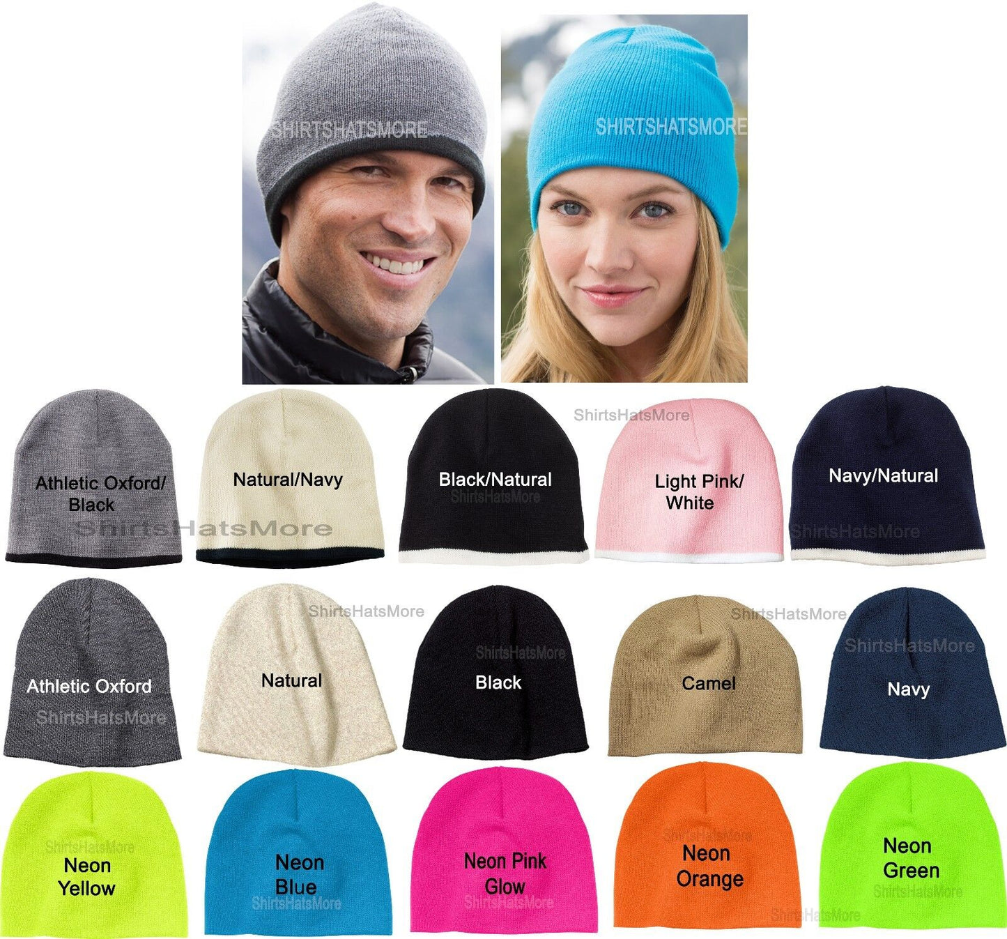 Winter Beanie Contrast Trim & Solid Knit Skull Cap Hat Unisex Mens Ladies Womens