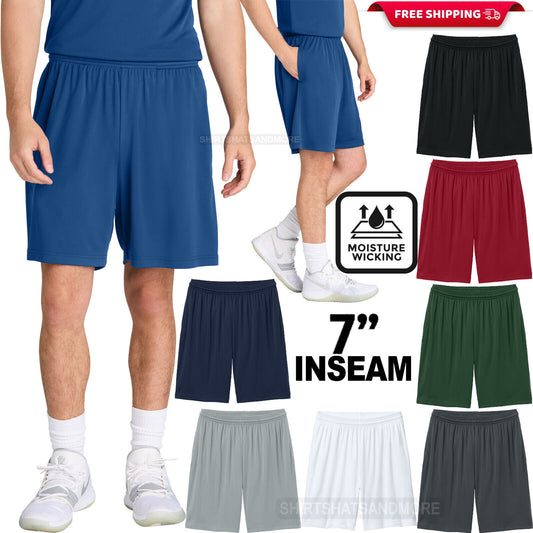 Mens Moisture Wicking 7 Inch Inseam Pocketed Shorts Elastic Waistband XS-4XL NEW