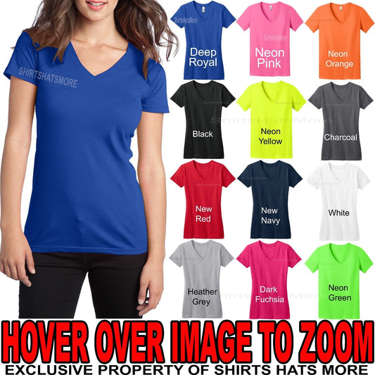 Juniors V-Neck T-Shirt Soft Spun Cotton Ladies Tee Casual Top XS-XL 2XL, 3XL 4XL