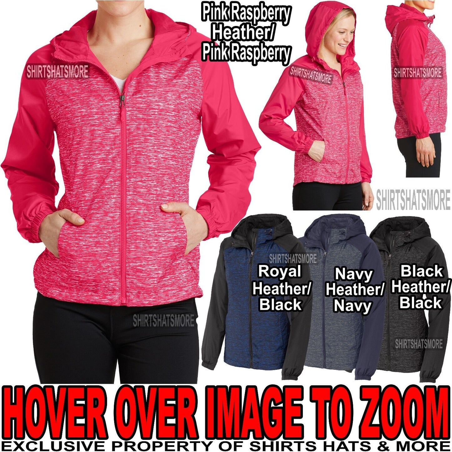 Ladies Two Tone Hooded Wind Jacket Womens Windbreaker XS S M L XL 2XL 3XL 4XL