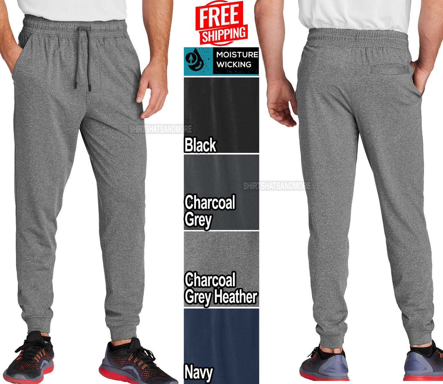 Mens Moisture Wicking Lightweight Joggers Stretch Sweatpant Back & Side Pockets