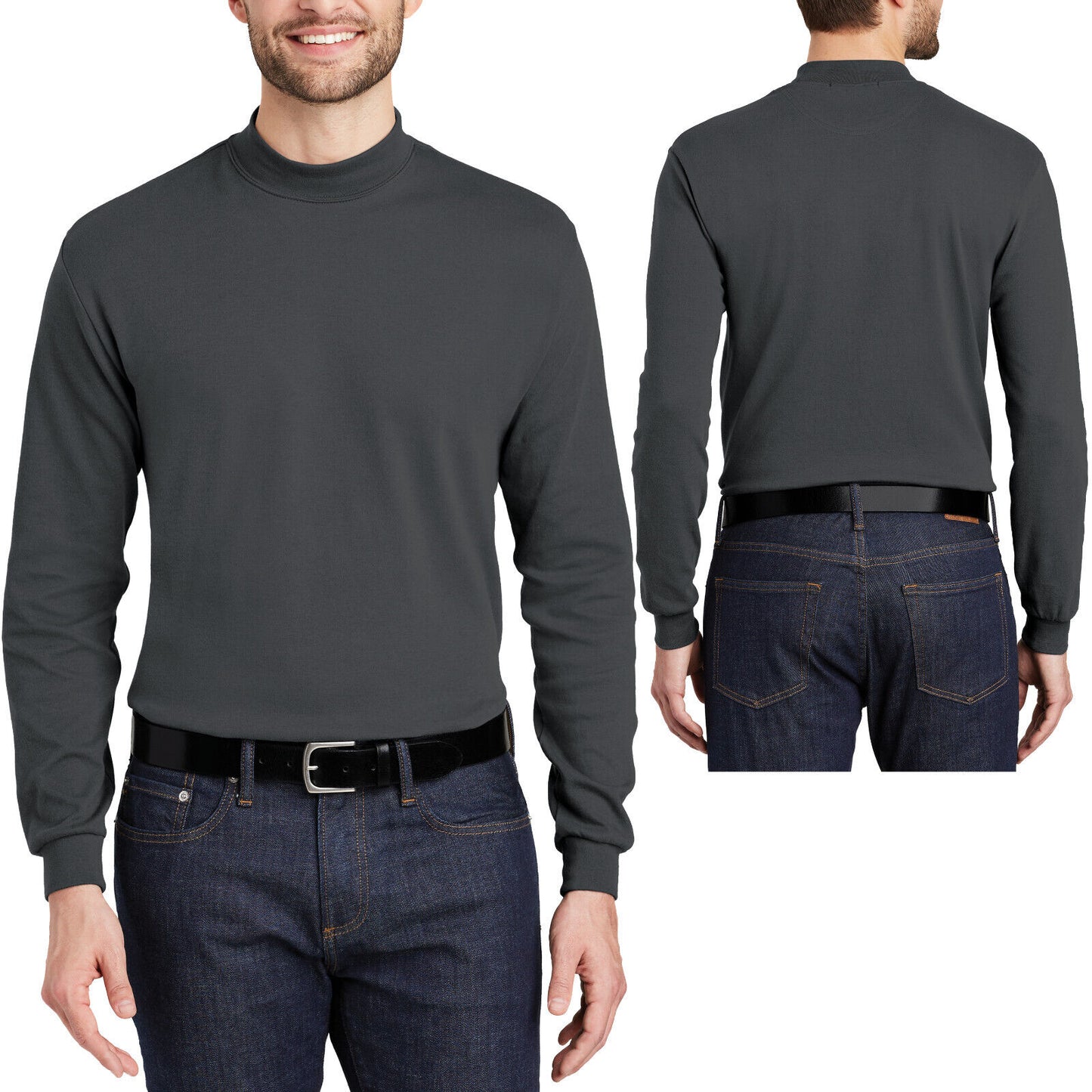 Mens Mock Turtleneck Soft Ring Spun Cotton XS, S, M, L, XL, 2X, 3X, 4X 5X 6X NEW