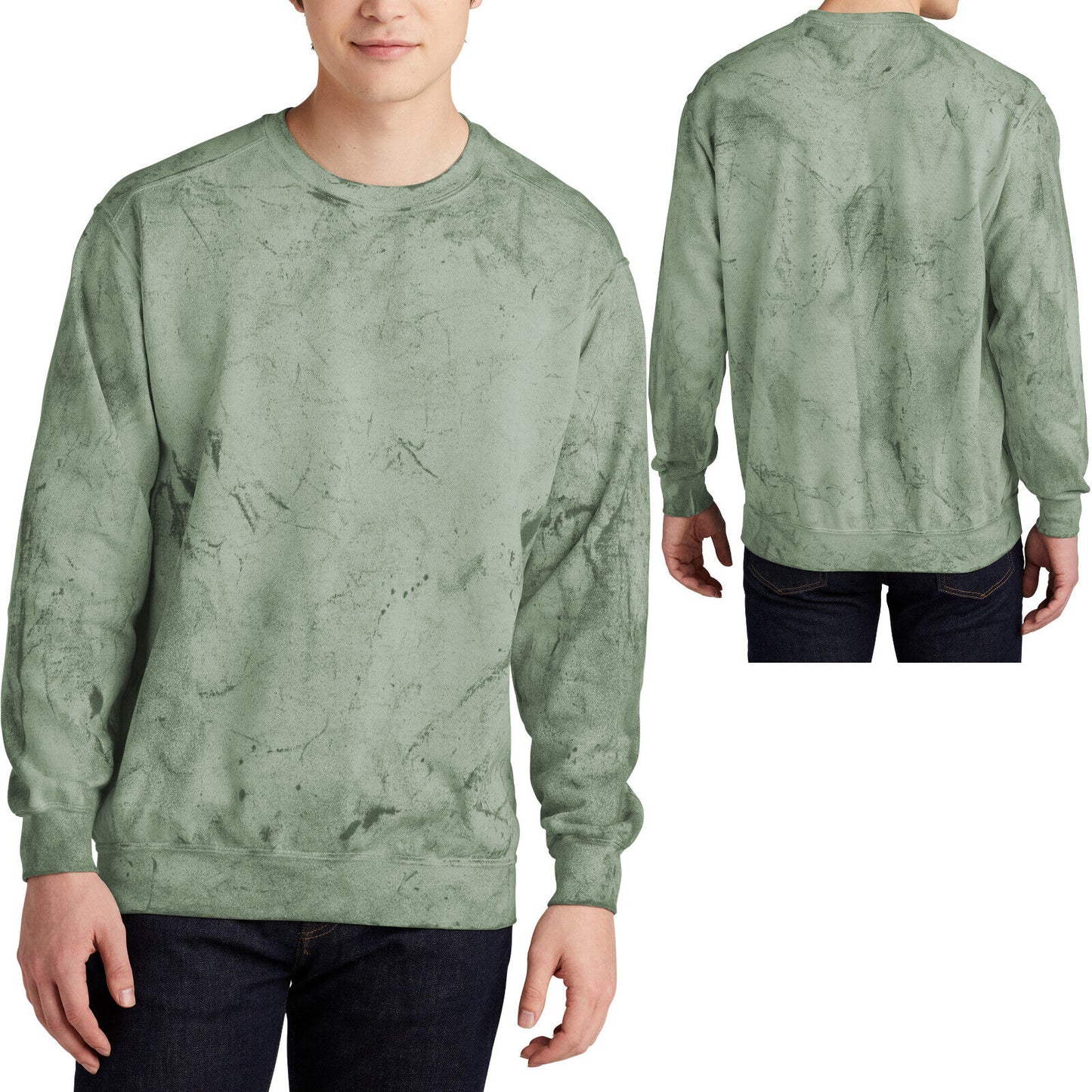 Mens Pigment Dyed Color Blasted Crewneck Sweatshirt Blended Pullover S-3XL NEW!