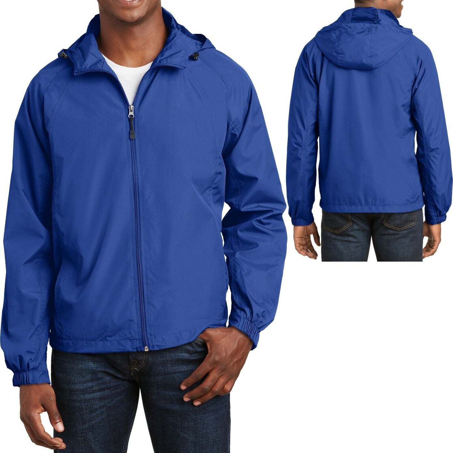 Mens Hooded Zip Front Jacket Pockets Windbreaker Water Resistant XS-XL 2X 3X 4X