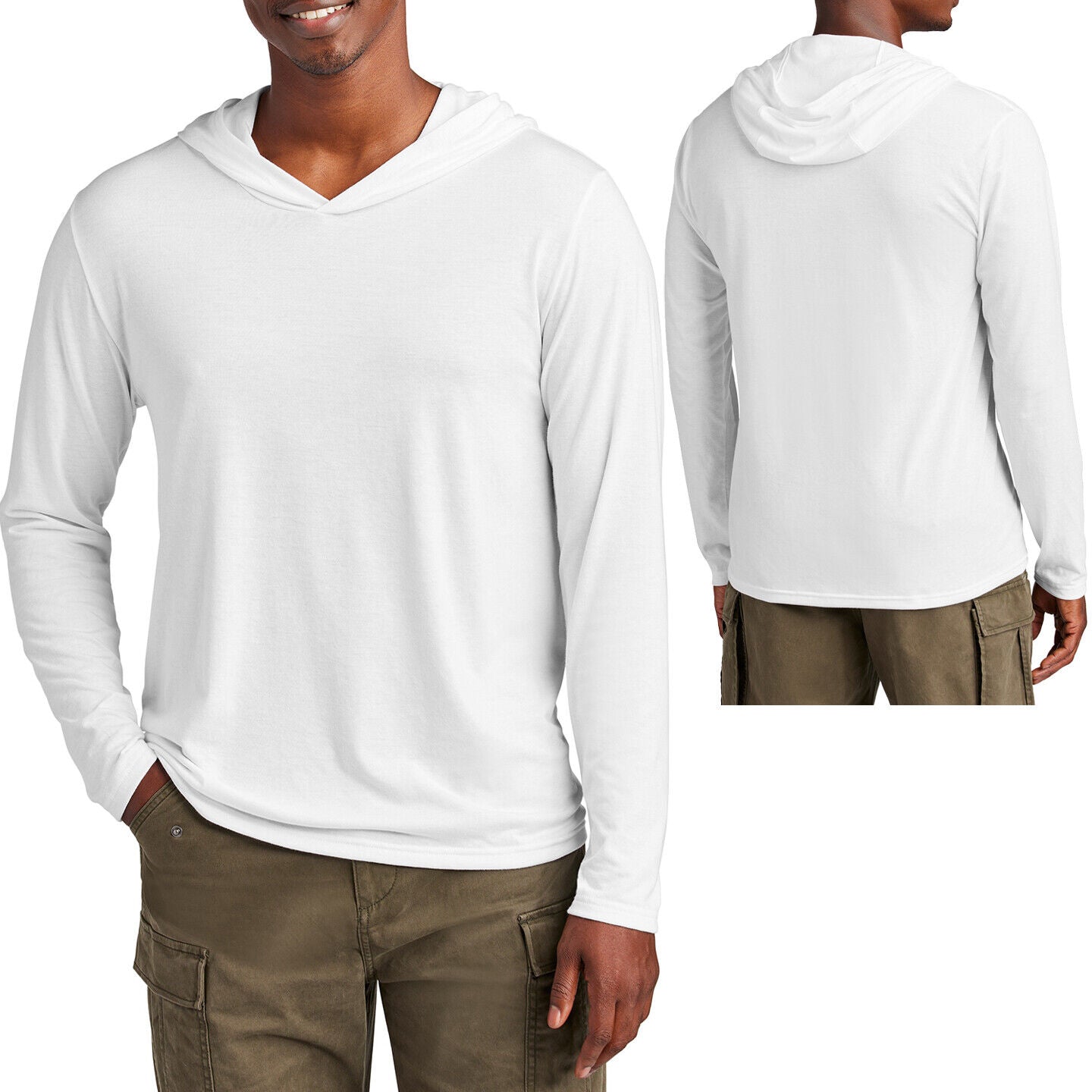 Mens Lightweight Hoodie T-Shirt Long Sleeve Hoody Soft Blended Hooded Tee S- 4XL