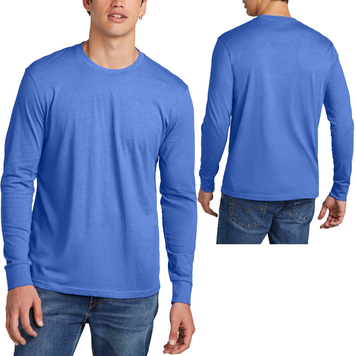 Mens Soft Ringspun Cotton/Poly Long Sleeve T-Shirt Heather Blended Tee XS-4XL