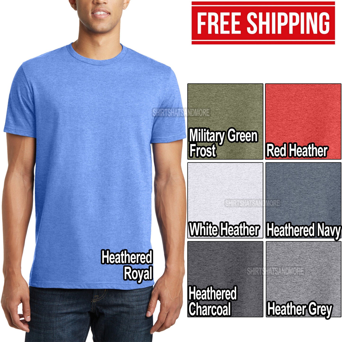 Mens Soft Spun Cotton Blended Heather T-Shirt Comfortable Tee XS-4XL NEW!