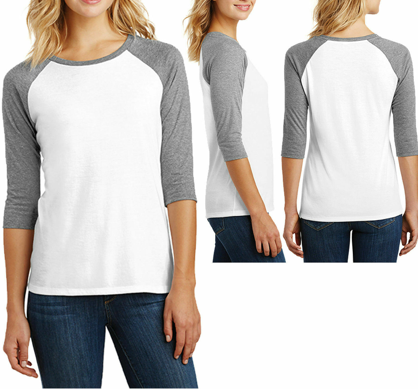 Ladies Tri Blend Baseball T-Shirt 3/4 Sleeve Womens Raglan Tee XS-XL 2X, 3X, 4X