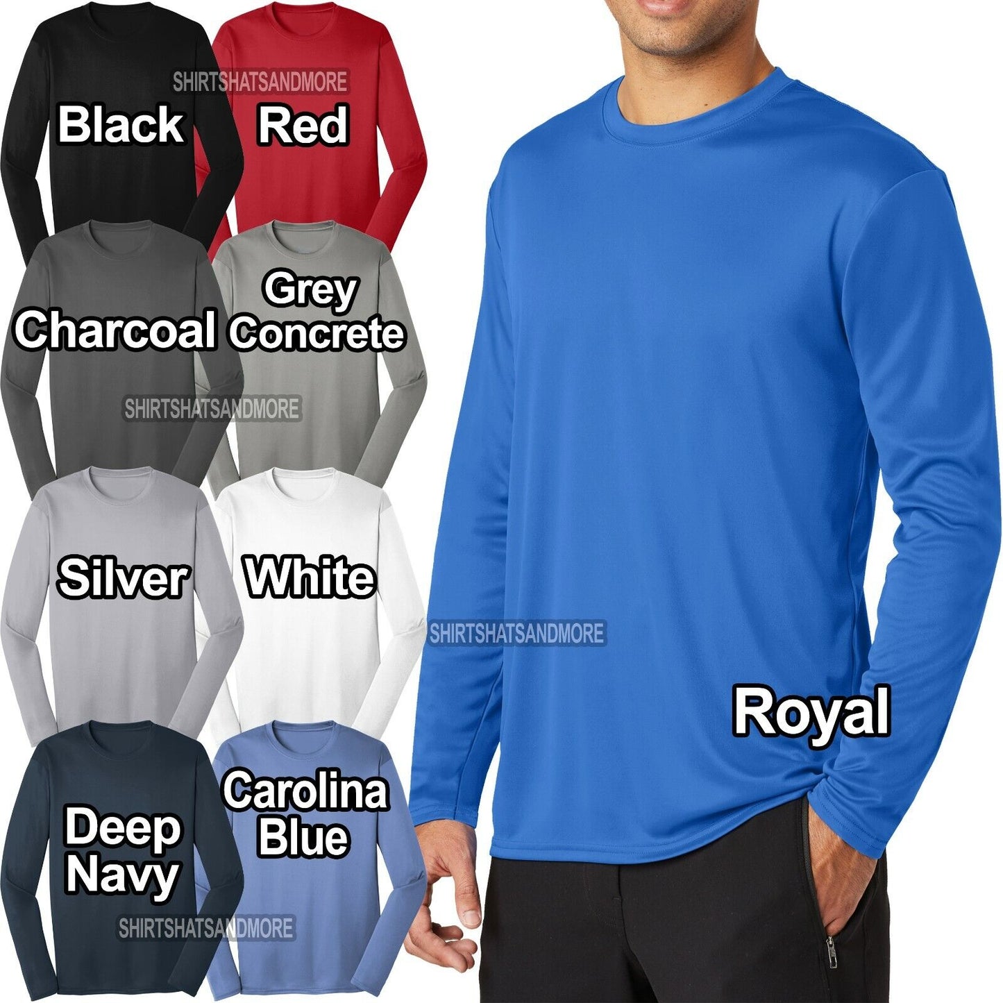 Big Mens Long Sleeve Base Layer Moisture Wicking T-Shirt XL, 2XL, 3XL, 4XL NEW