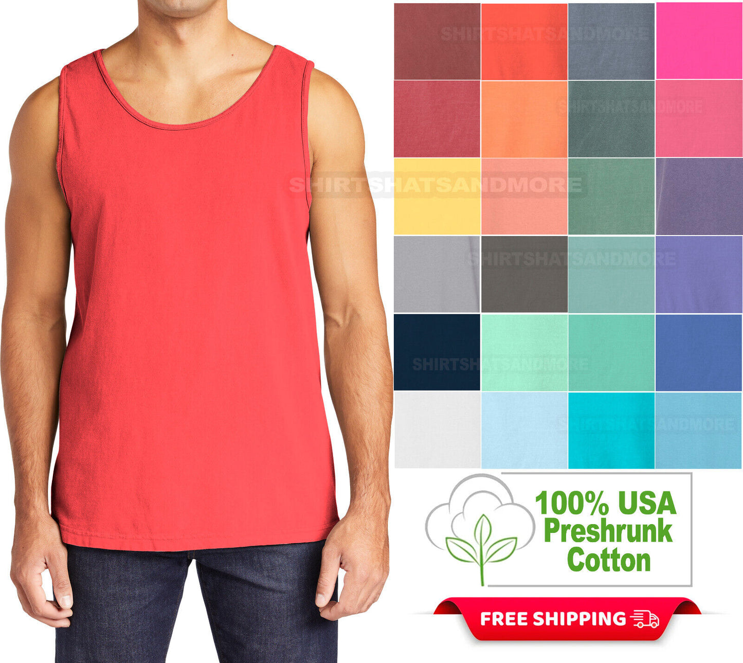 Mens Heavyweight 100% Soft Cotton Tank Top Sleeveless Tee Garment Washed XS-3XL