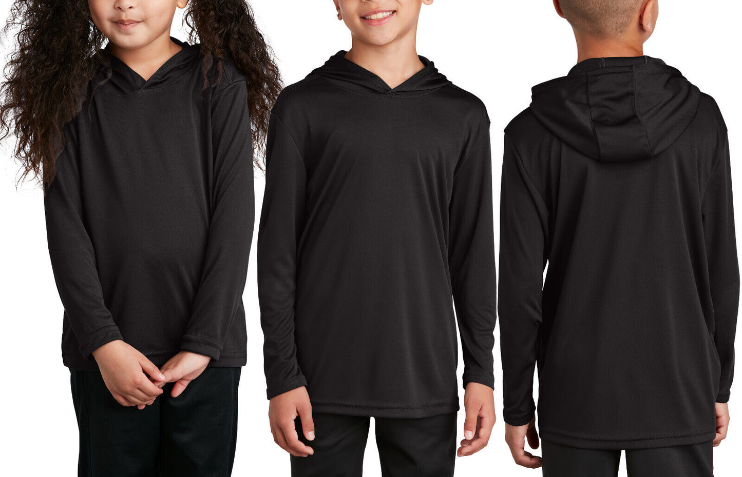 Youth Long Sleeve Moisture Wick Hoodie T-Shirt Boys Girls Kids Hooded Tee XS-XL