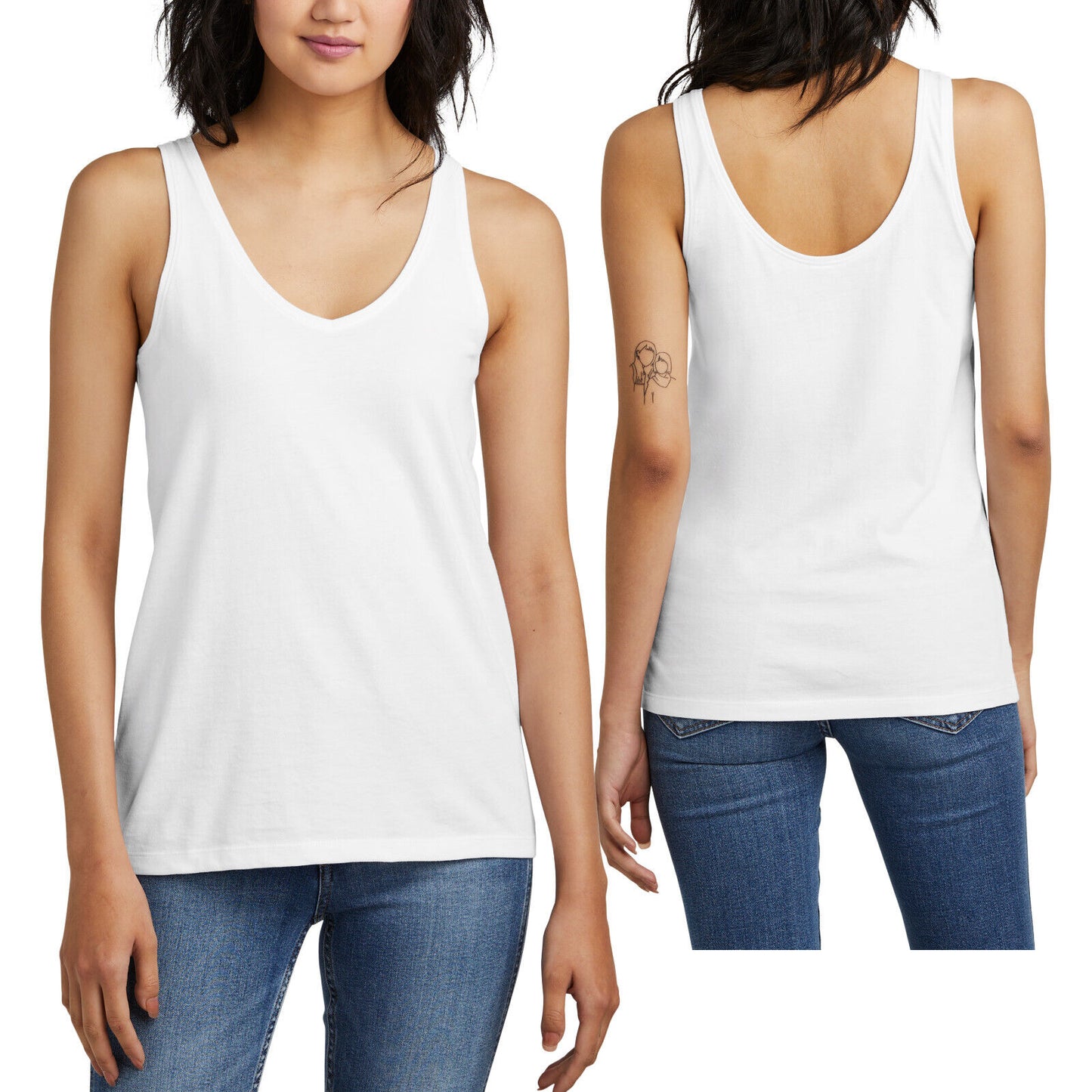 Womens Soft Blended Heather V-Neck Tank  Scoop Back Detail Ladies Top XS-4XL NEW