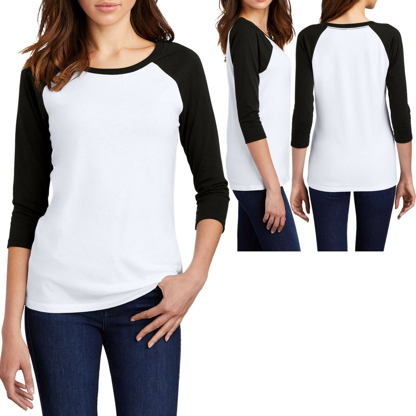 Ladies 3/4 Sleeve T-Shirt Raglan Tri Blend Tee Womens XS-XL 2XL, 3XL, 4XL NEW