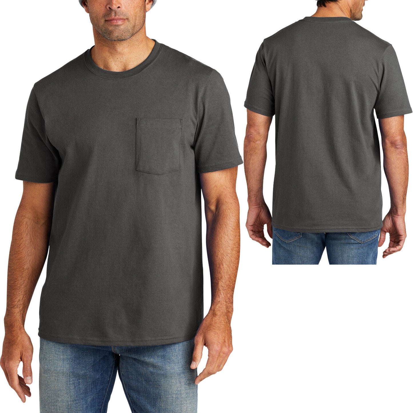 Mens 100% Cotton Short Sleeve American Made T-Shirt 5.5 Ounce Pocket Tee S-4XL