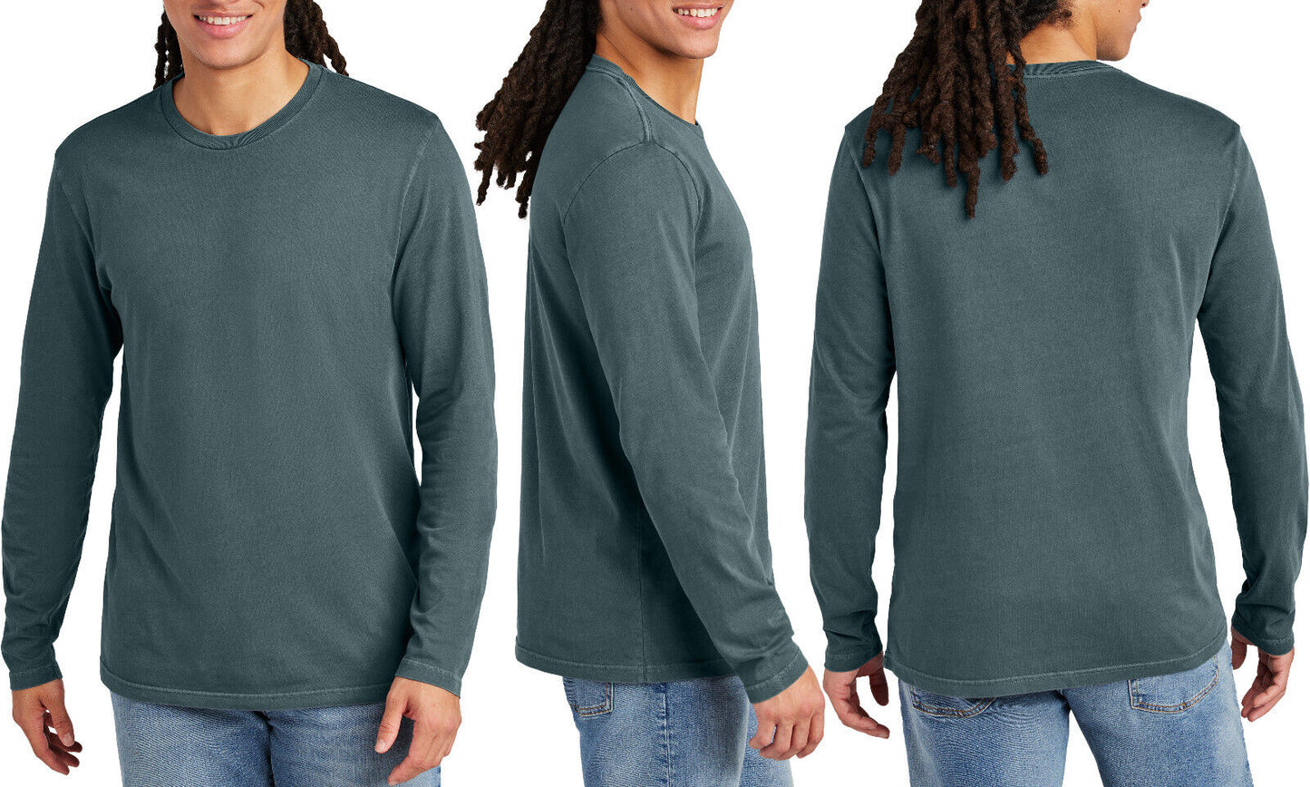 Mens Garment Washed Super Soft Long Sleeve Tee Ring Spun Cotton T-Shirt XS-4XL