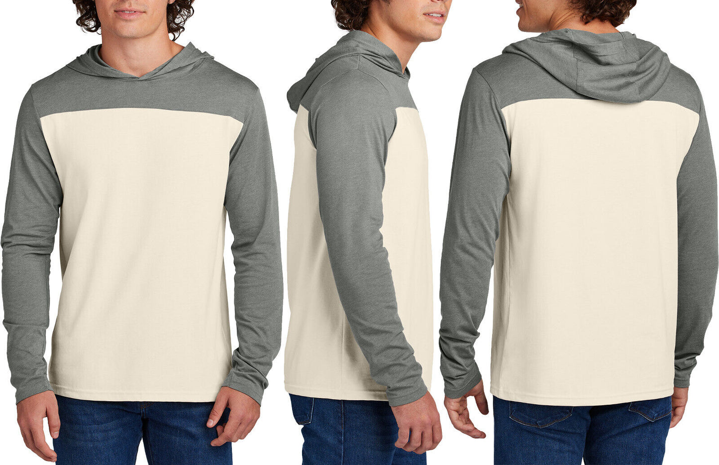 Mens Long Sleeve Colorblock Soft Blended Hoodie Tee Hooded Hoody T-Shirt XS-4XL