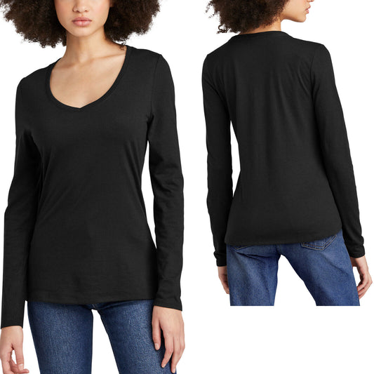 Womens Tri Blend Long Sleeve Layering V-Neck Tee Soft Blended T-Shirt XS-4XL NEW